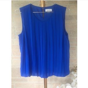 Calvin Klein Blue Pleated Sleeveless Blouse